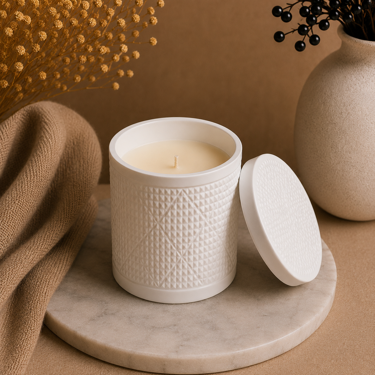 Open Amber Veil luxury soy candle handcrafted in Melbourne by LUMANIC