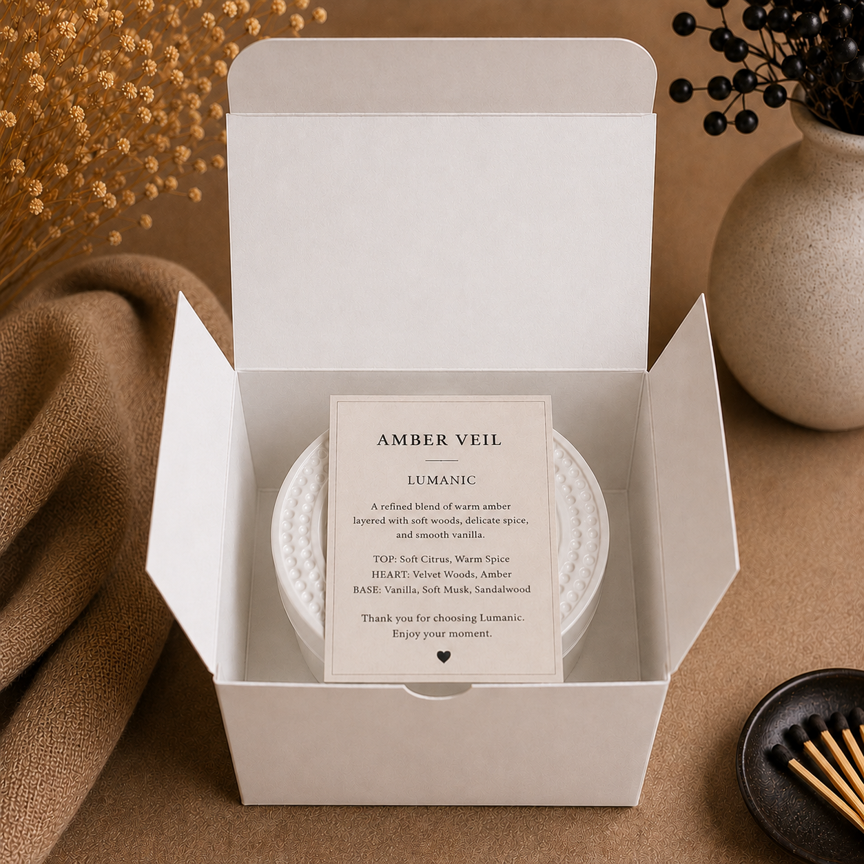 LUMANIC Amber Veil luxury candle gift box handcrafted in Melbourne Australia