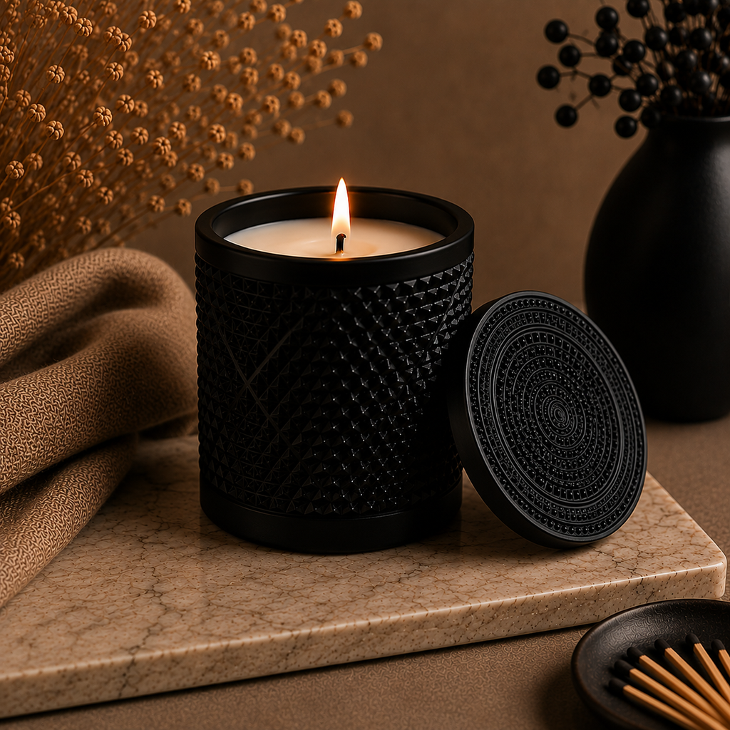 Cocoa Noir luxury soy candle in black Monaco jar by LUMANIC handcrafted in Melbourne