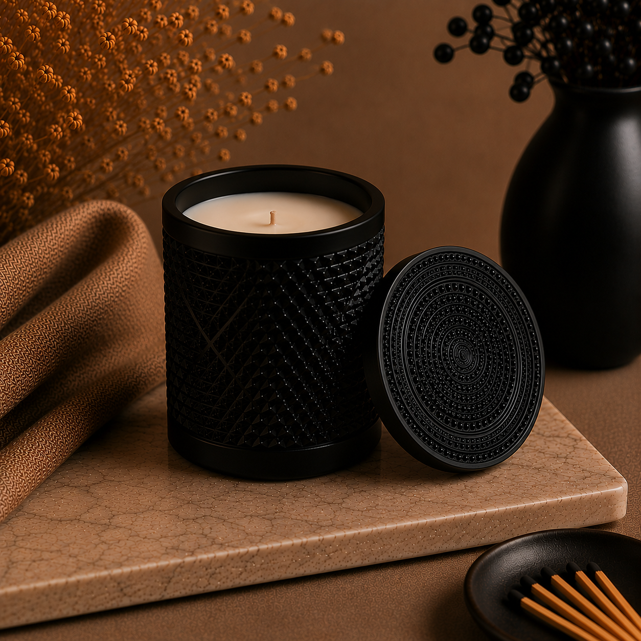 Open Moroccan Spice luxury soy candle handcrafted in Melbourne by LUMANIC