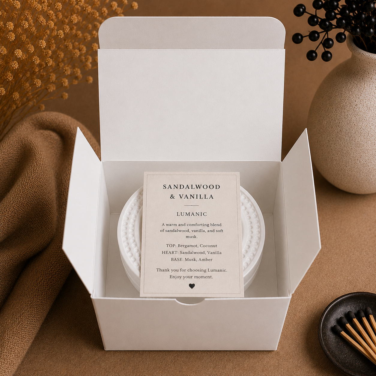 LUMANIC Sandalwood and Vanilla luxury candle gift box handcrafted in Melbourne Australia